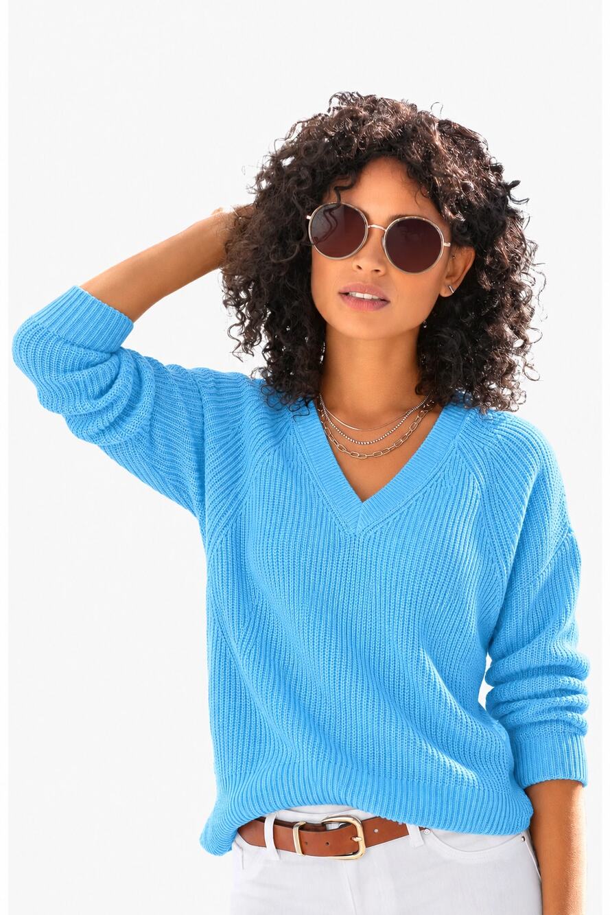 Marled Reunited NWT XS Sky Blue V Neck Ribbed Knit Pullover Sweater Minimlaist
